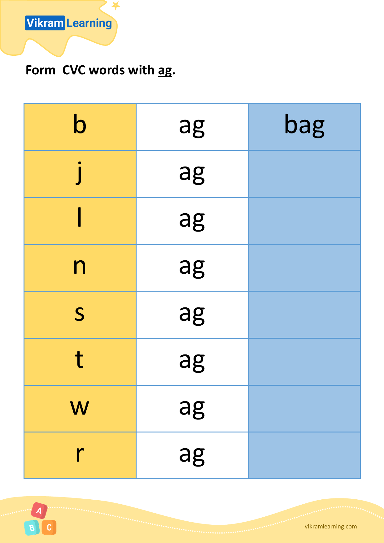Download form cvc words with ag worksheets