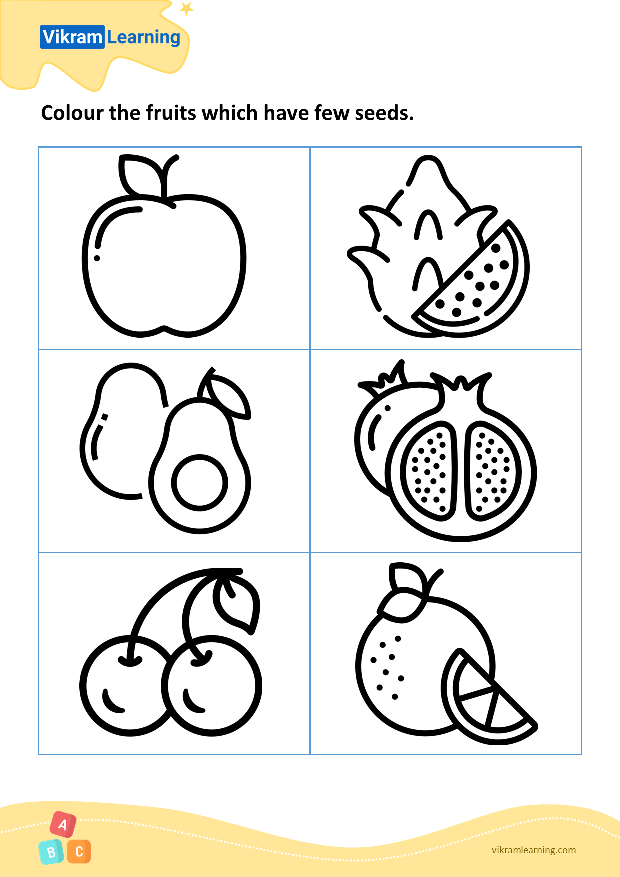 Download colour the fruits which have seeds pattern 2 worksheets