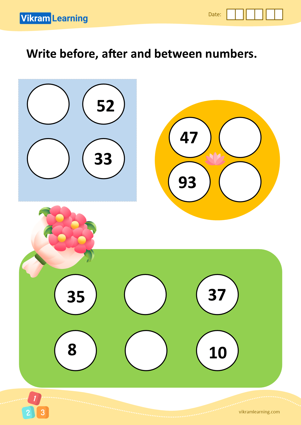 Download write before, after, and between numbers worksheets