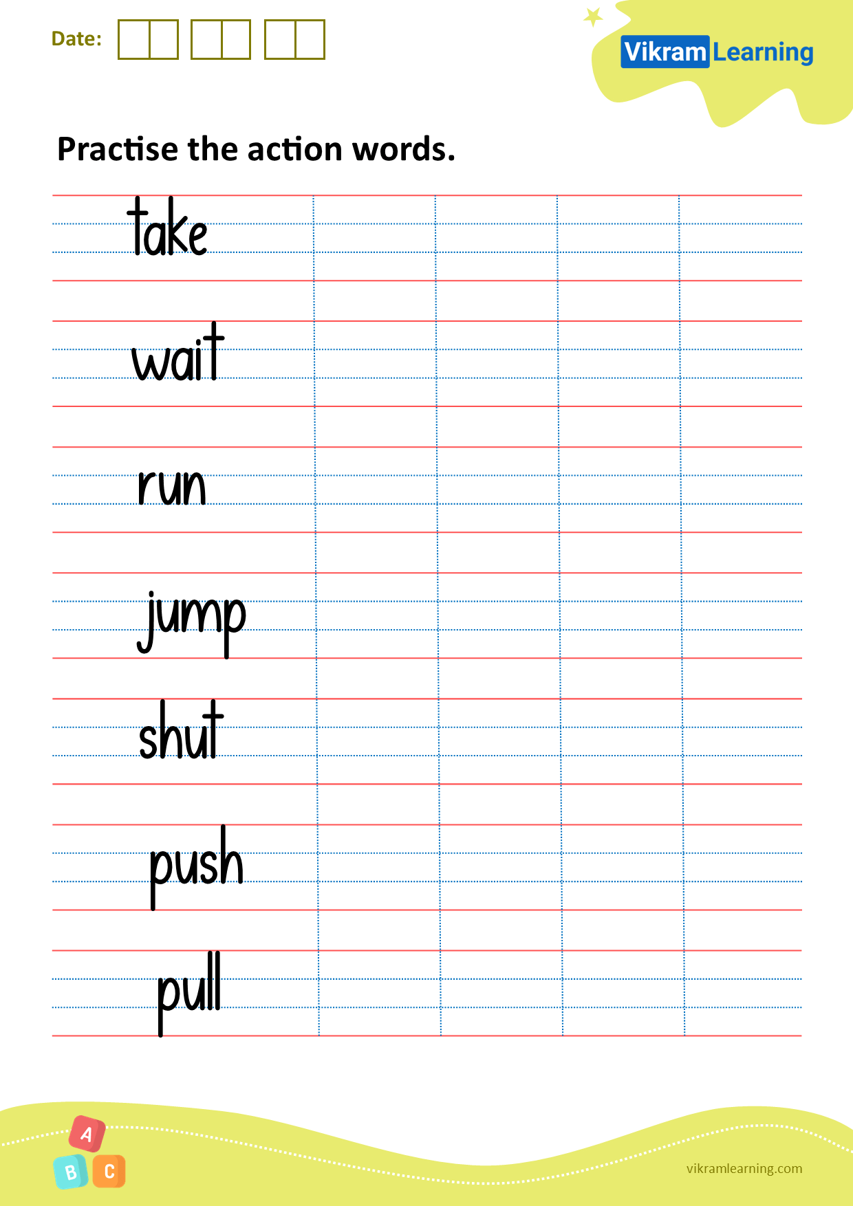 Download practice the action words worksheets