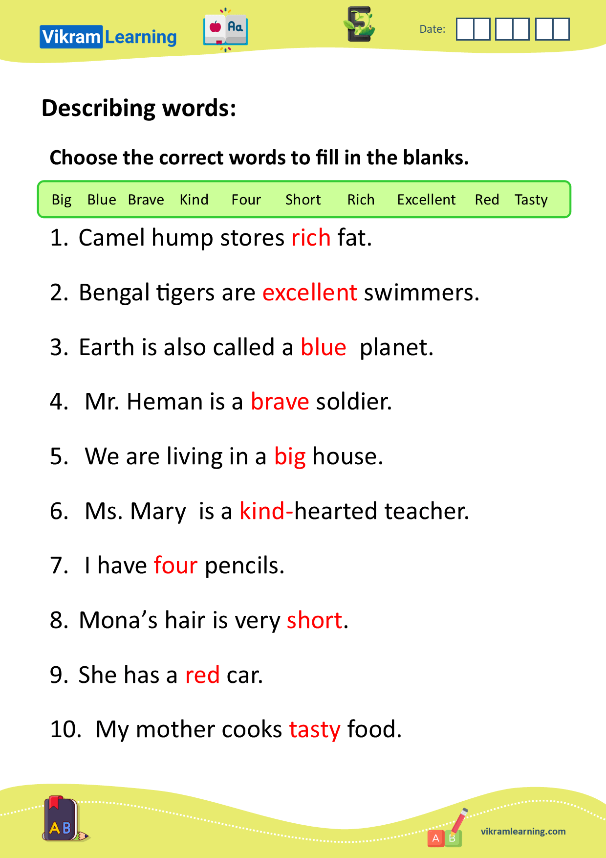Download describing words adjectives worksheets
