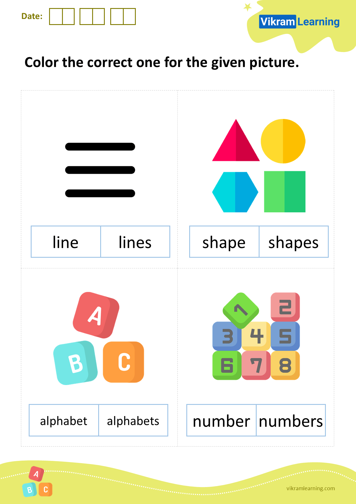 Download color the correct one for the given picture worksheets