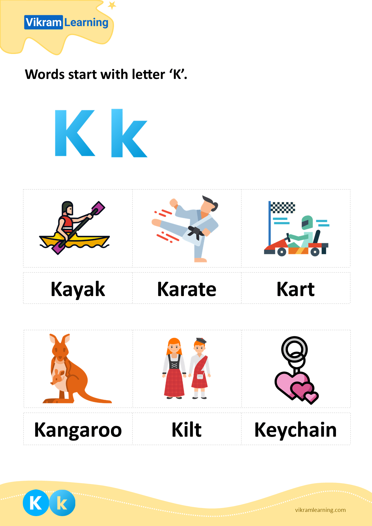 Download words start with letter 'k' worksheets