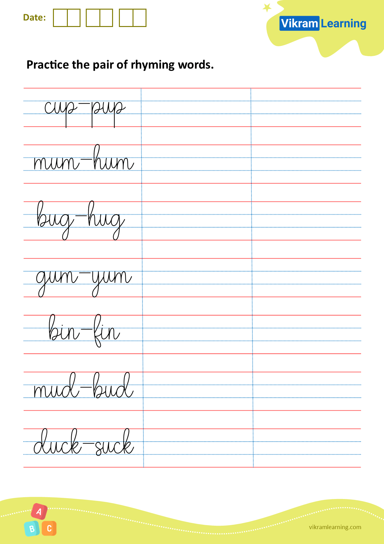 Download practice the pair of rhyming words worksheets