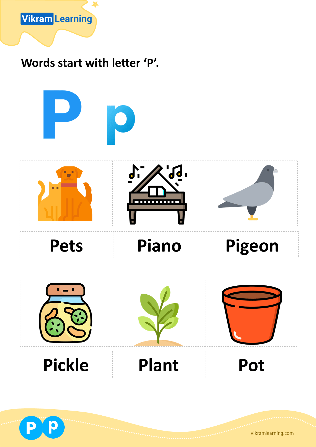 Download words start with letter 'p' worksheets | vikramlearning.com