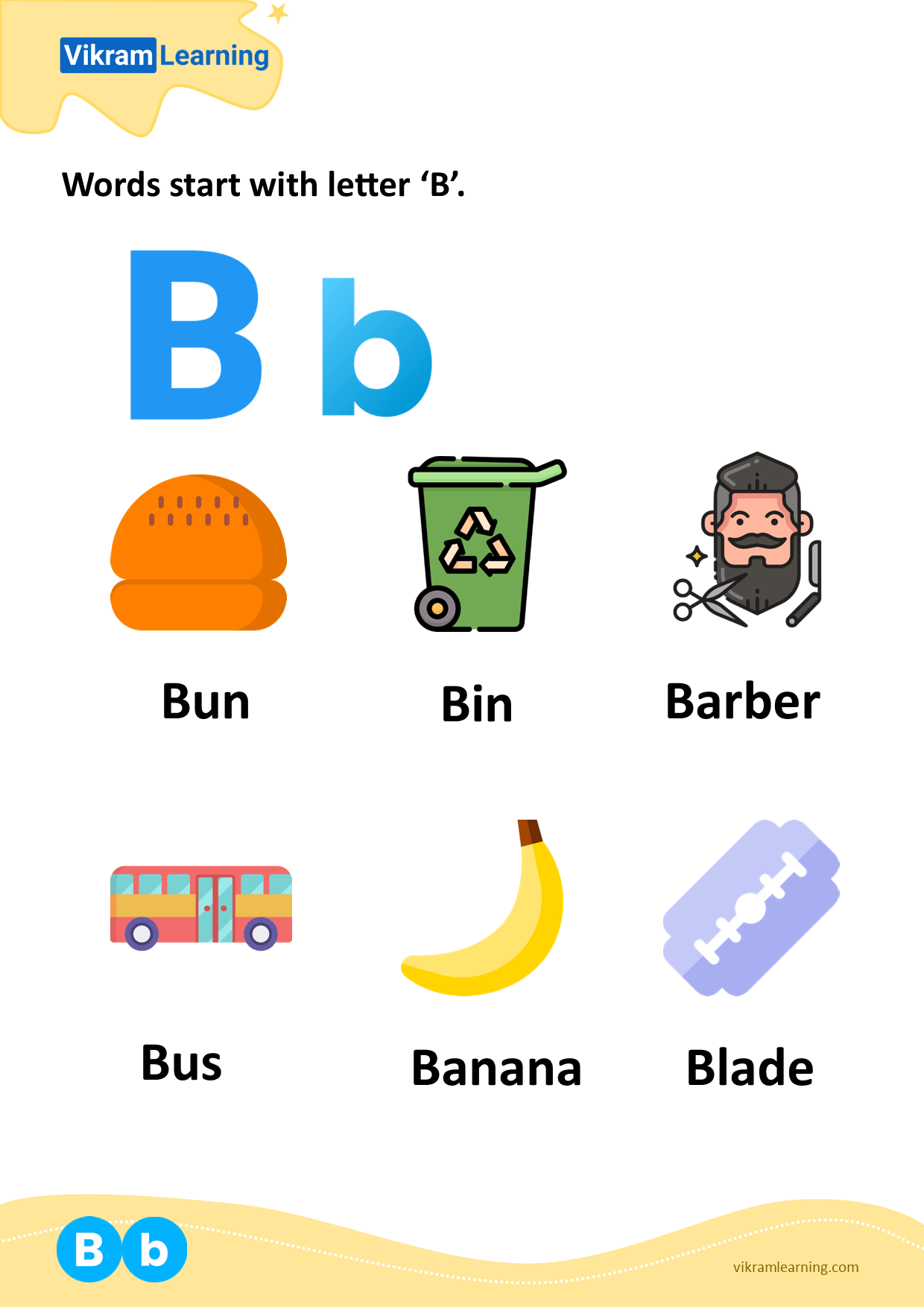 Download words start with letter 'b' worksheets