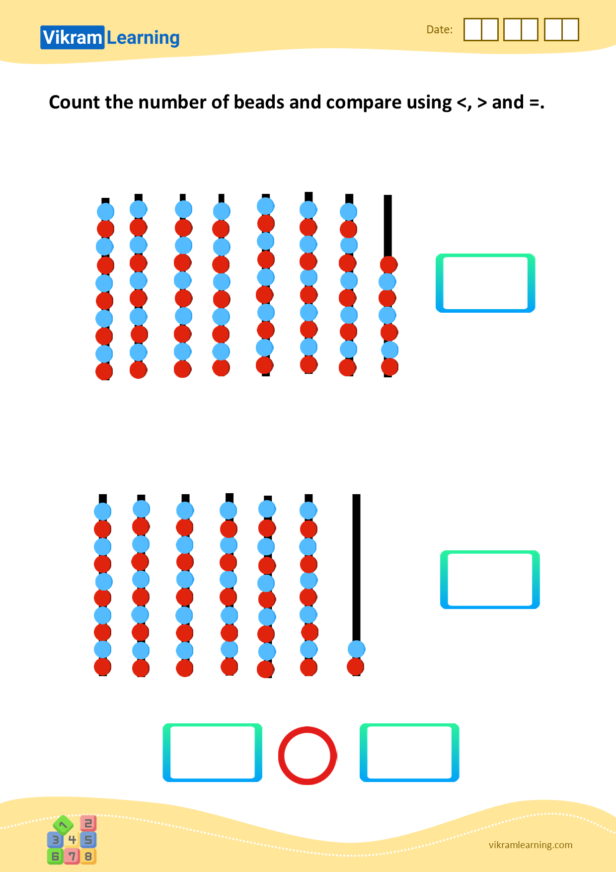 Download count the number of beads and compare using and = worksheets
