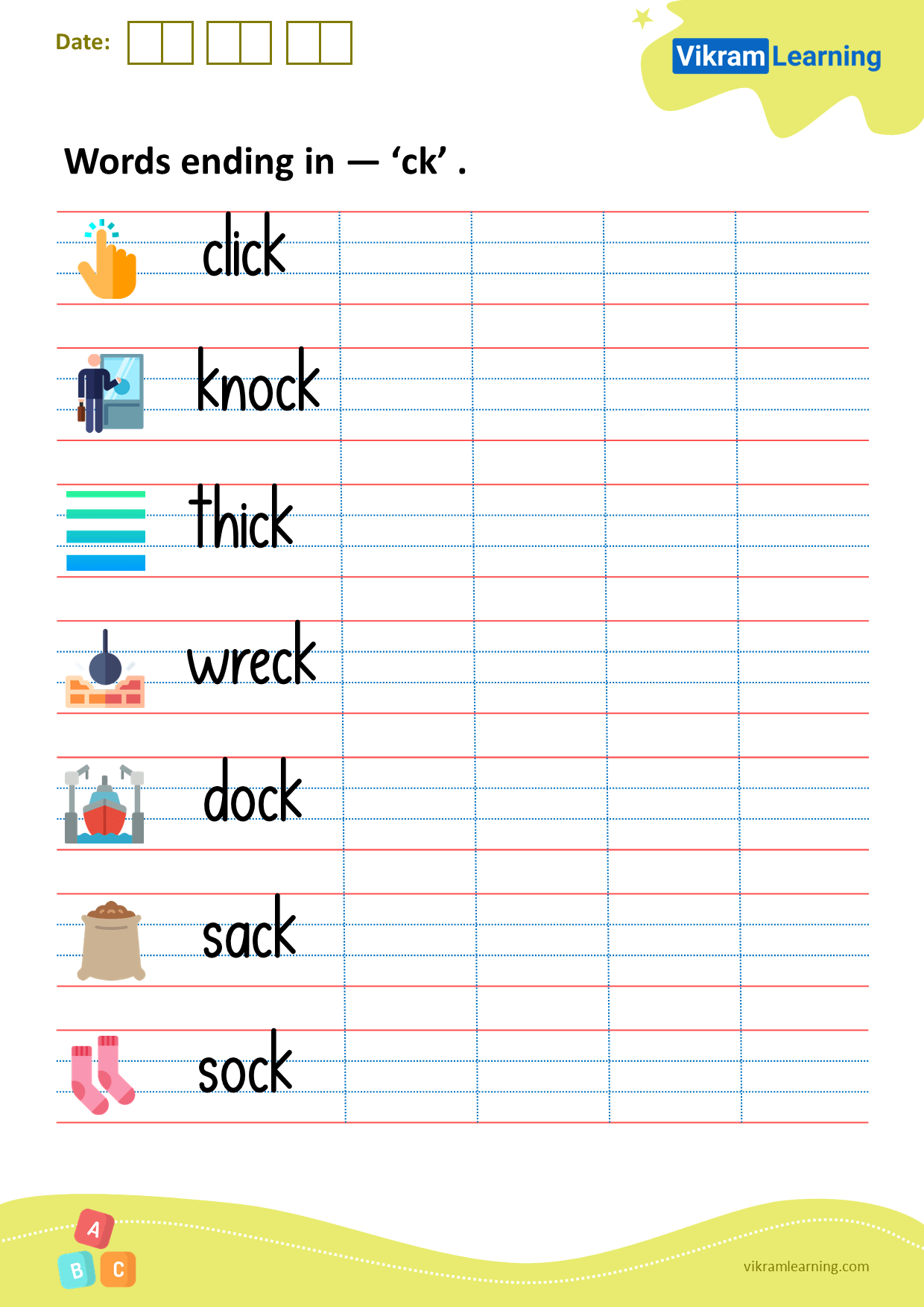 Download words ending with ck and th worksheets for free