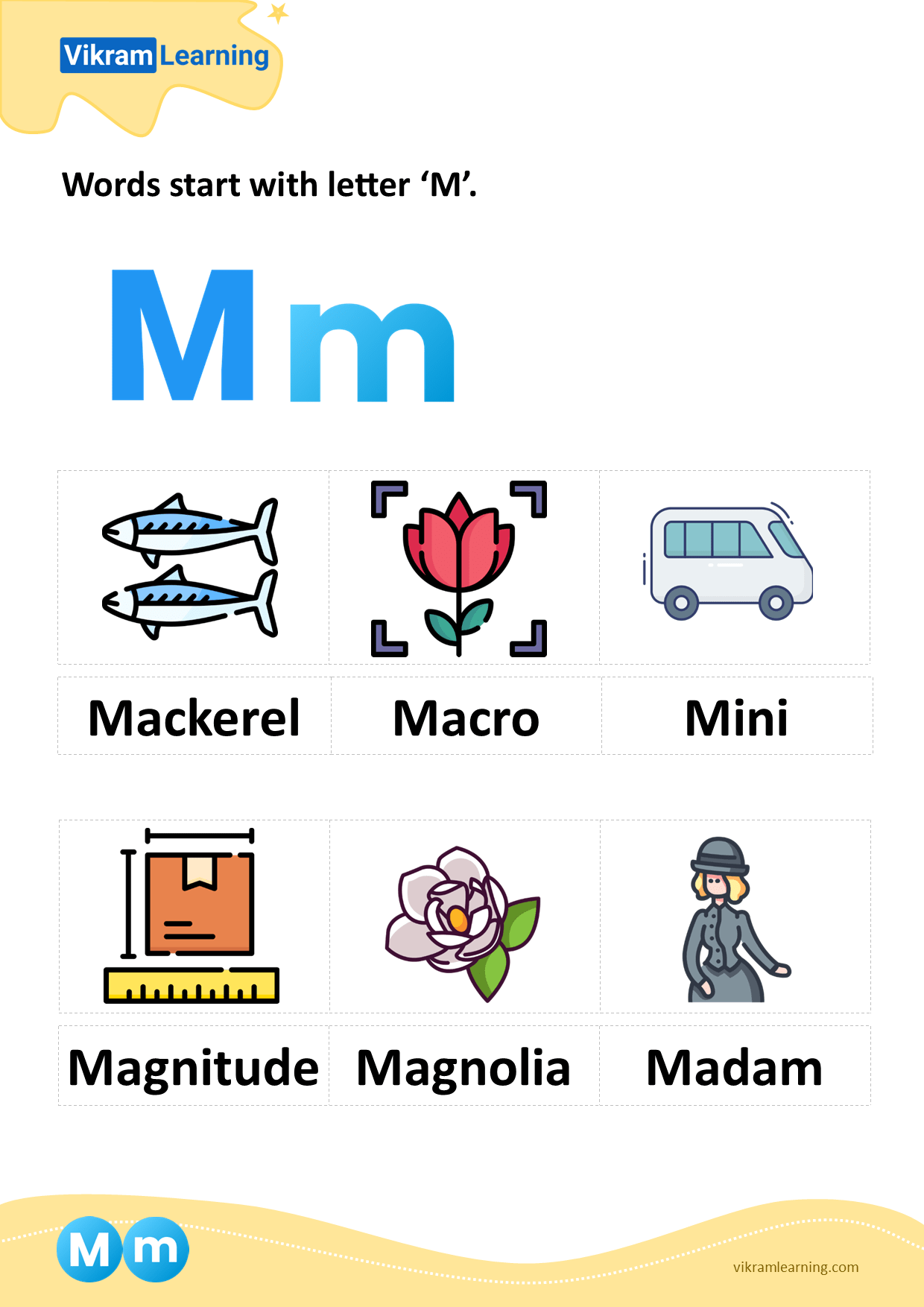 Download words start with letter 'm' worksheets