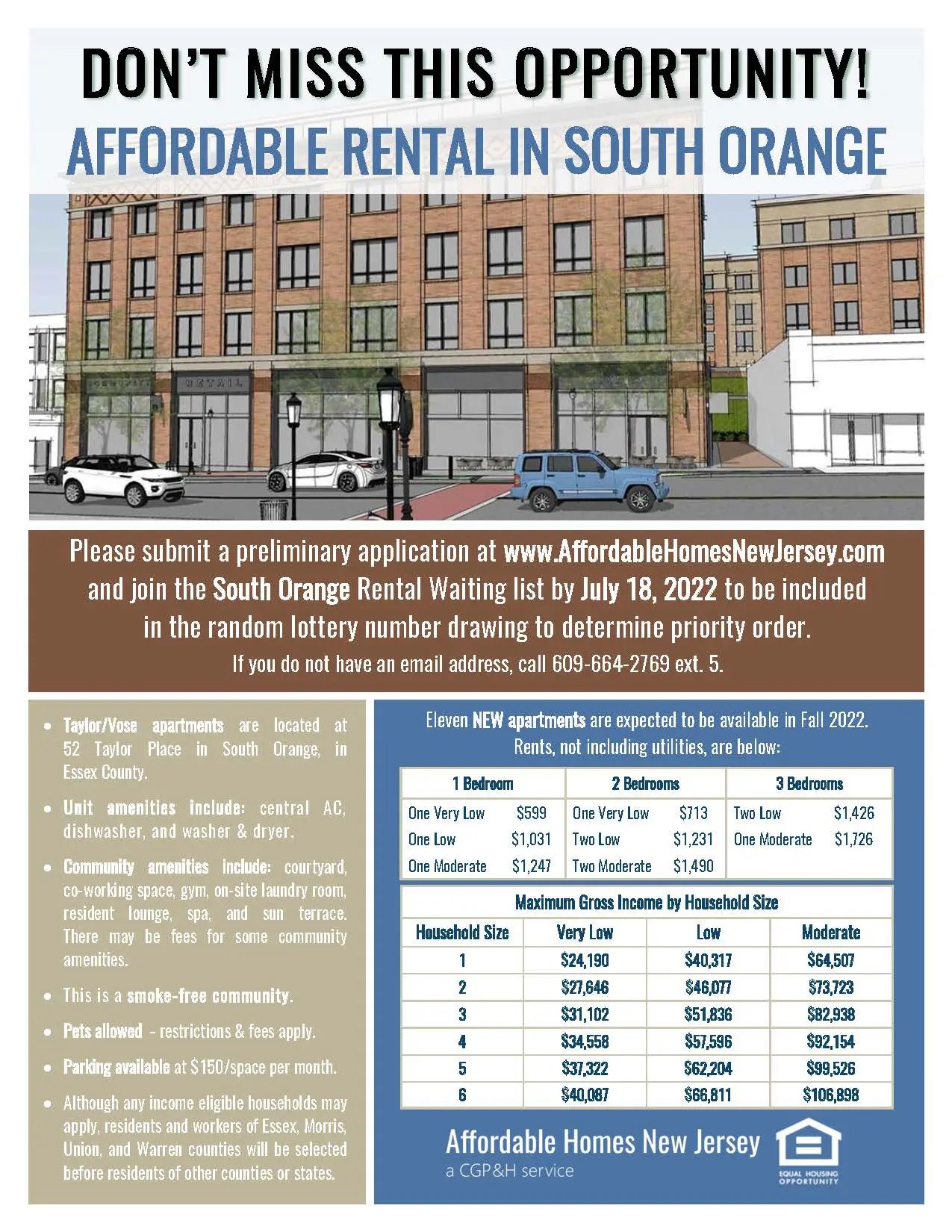 Apply by July 18! South Orange Announces Affordable Housing Lottery for 11 Vose + Taylor Units