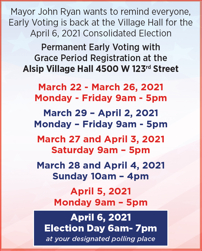 Early Voting 2021 Starts March 22nd Village Of Alsip