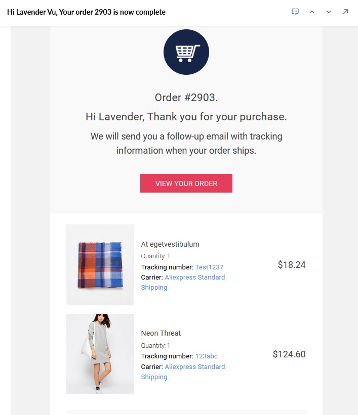 How to display tracking information in the orders email templates of