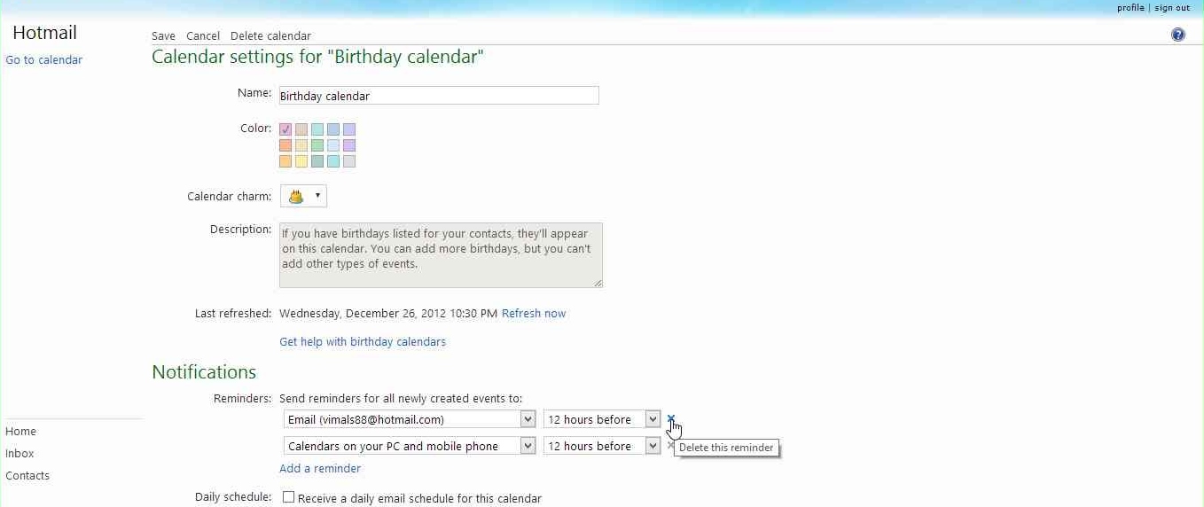 How to disable Birthday Calendar notification mails in Outlook