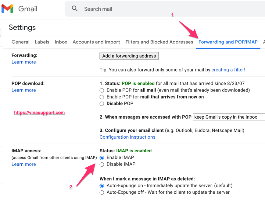 Cách sử dụng Gmail để gửi mail thông qua SMTP VinaSupport