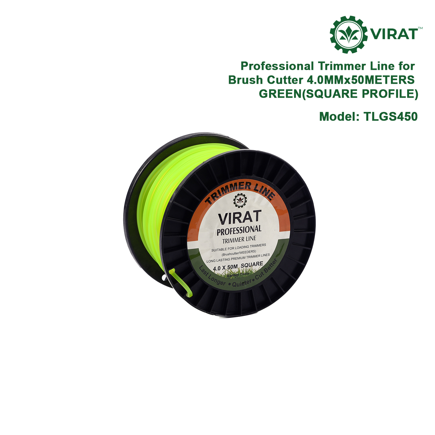 Virat Professional Trimmer Line for Brush Cutter 4.0MMx50METERS GREN(SQUARE PROFILE) Vindhya