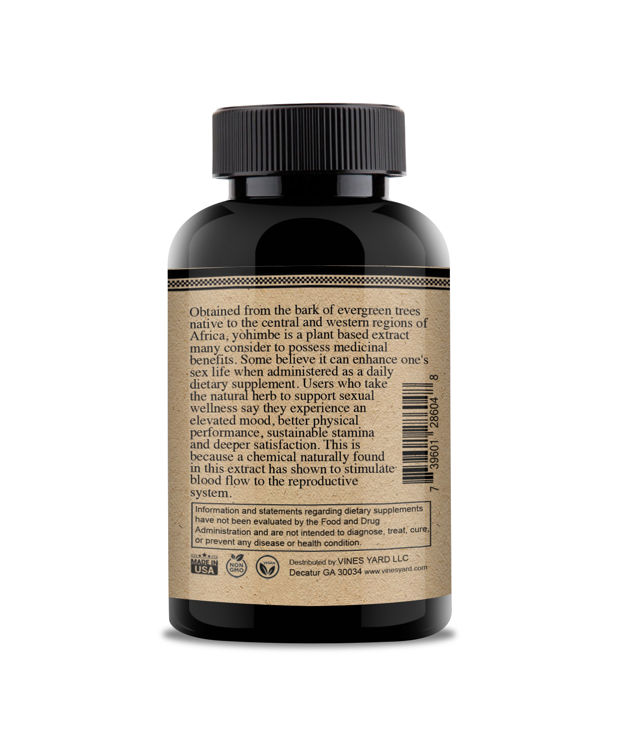 VINES YARD® YOHIMBE BARK 1OO VEGAN CAPSULES 1200MG Vines Yard®