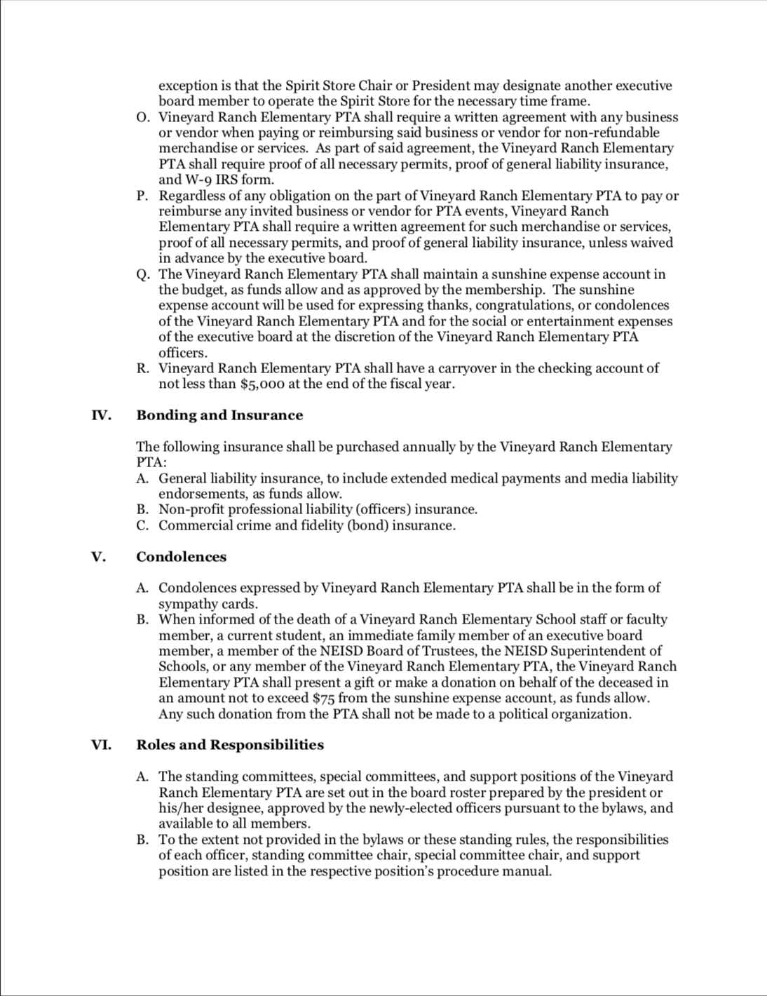 Bylaws & Standing Rules Vineyard Ranch PTA
