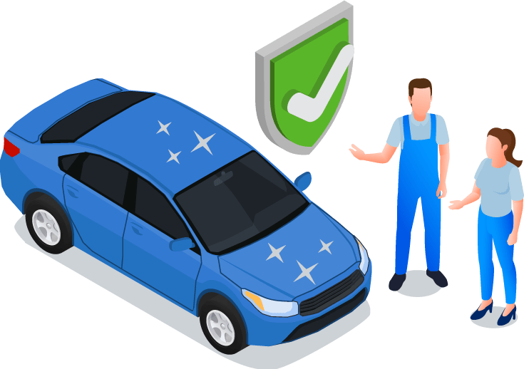 Green check over a car illustraion