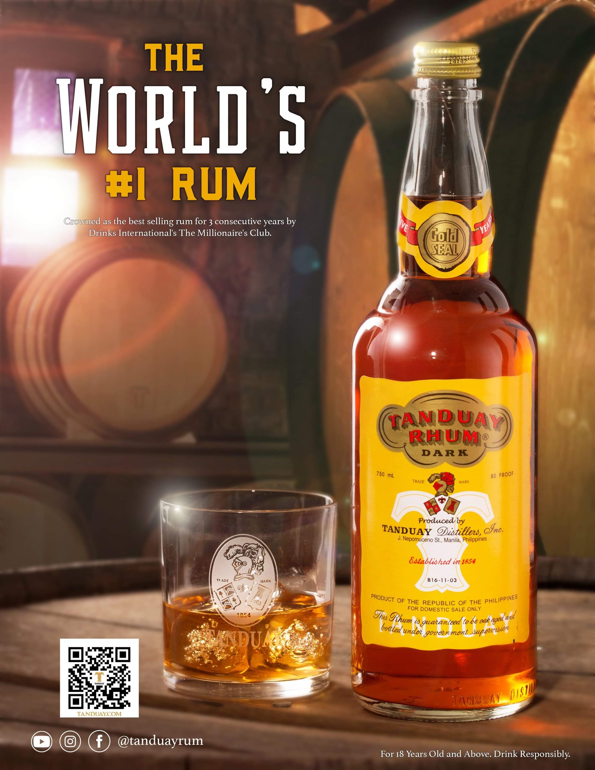 TANDUAY was declared as the world’s topselling rum for the third