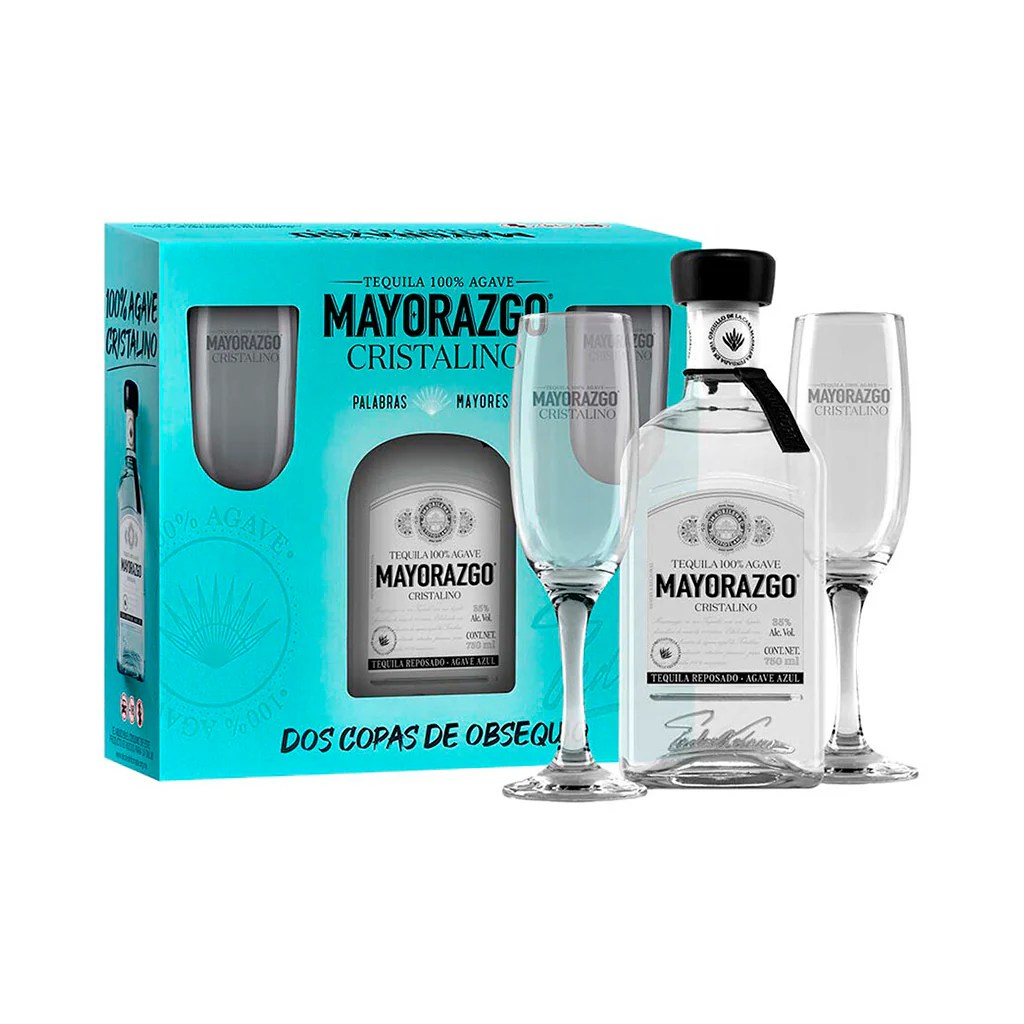 Tequila Mayorazgo Reposado Cristalino 750ml + Copas Vinolesa