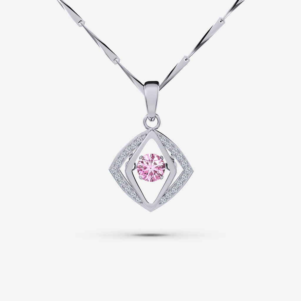 Unity Pink Quartz Dancing Diamond Pendant Vinstella Jewellery