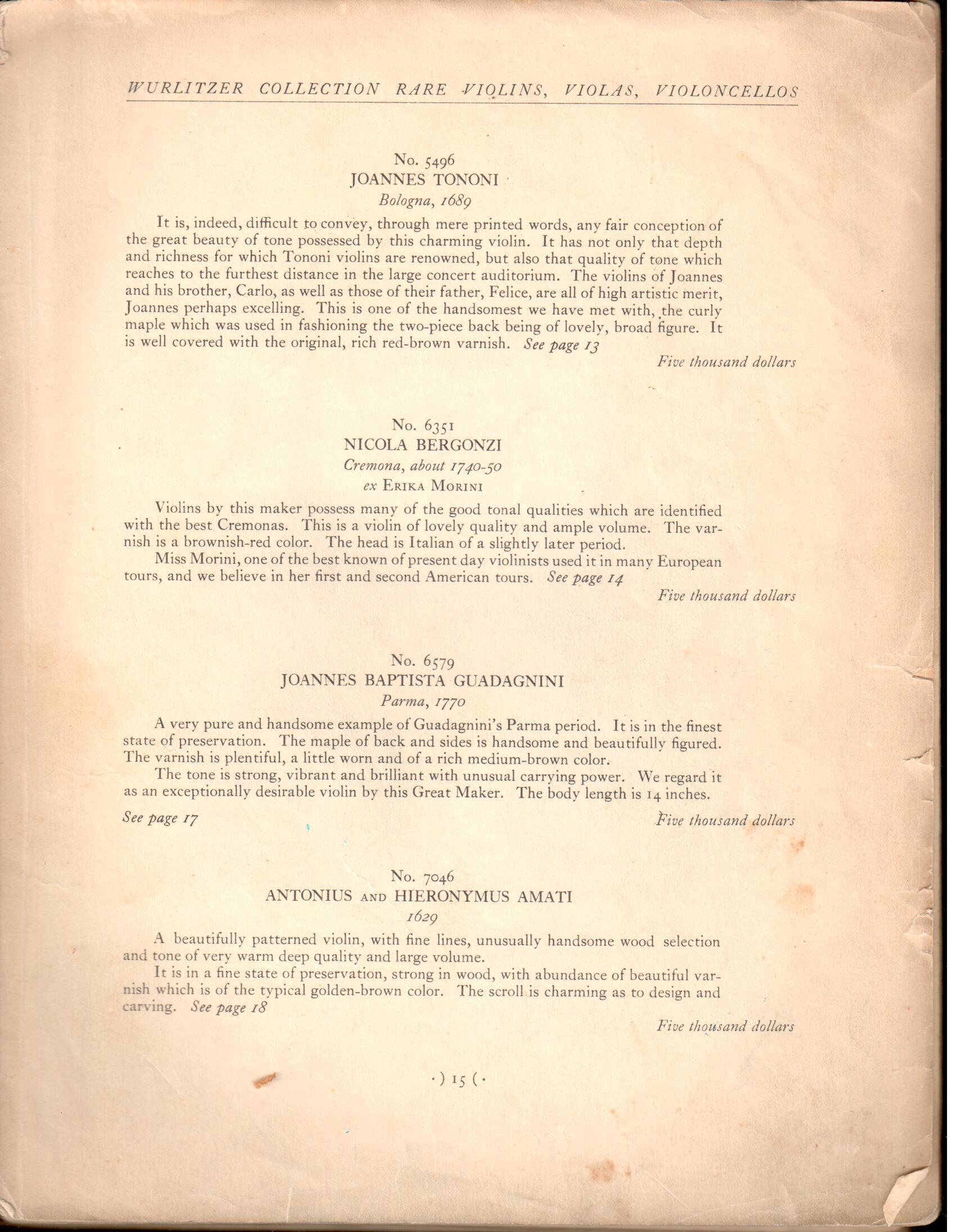 Wurlitzer, Rare Violins Violas Violoncellos of the 17th 18th and 19th