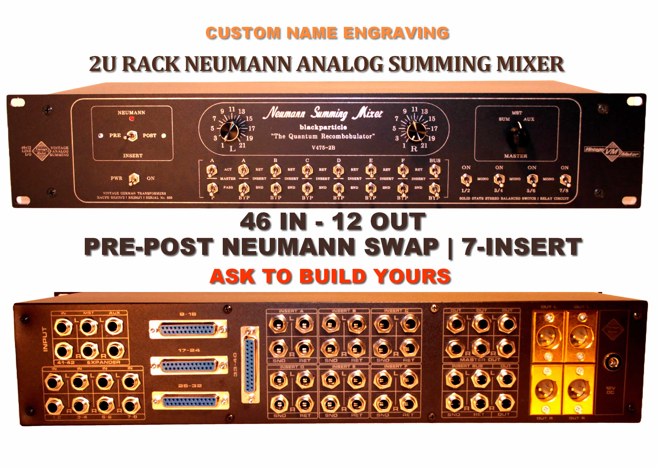 46in 12Out PrePost Insert Neumann 7Master Insert Analog Summing Mixer