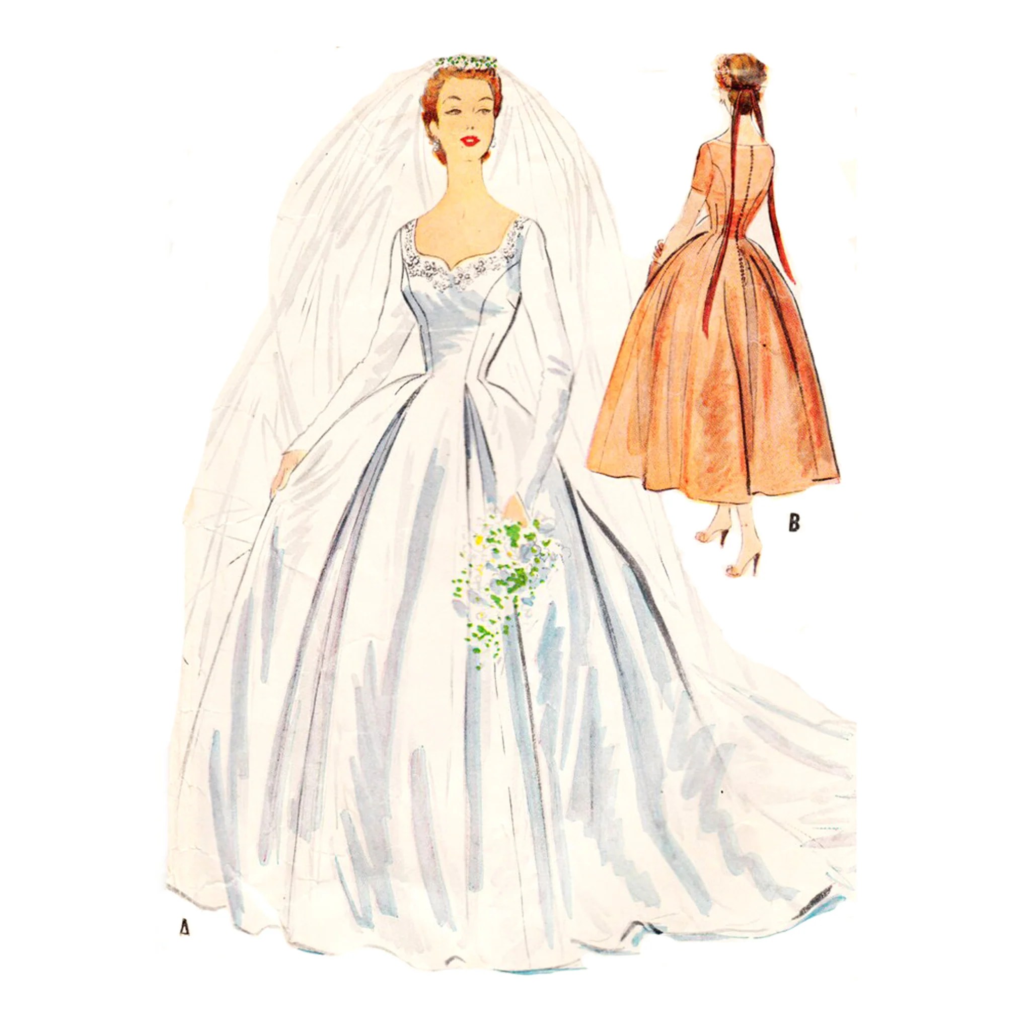 Vintage 1950s Sewing Pattern, Bridal Gown Bust 38” (96.5cm