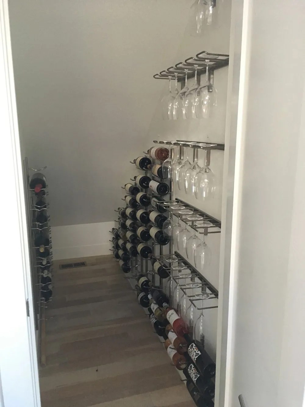 DIY Wine Closet Expanding Capacity Under the Stairs with Metal Wine