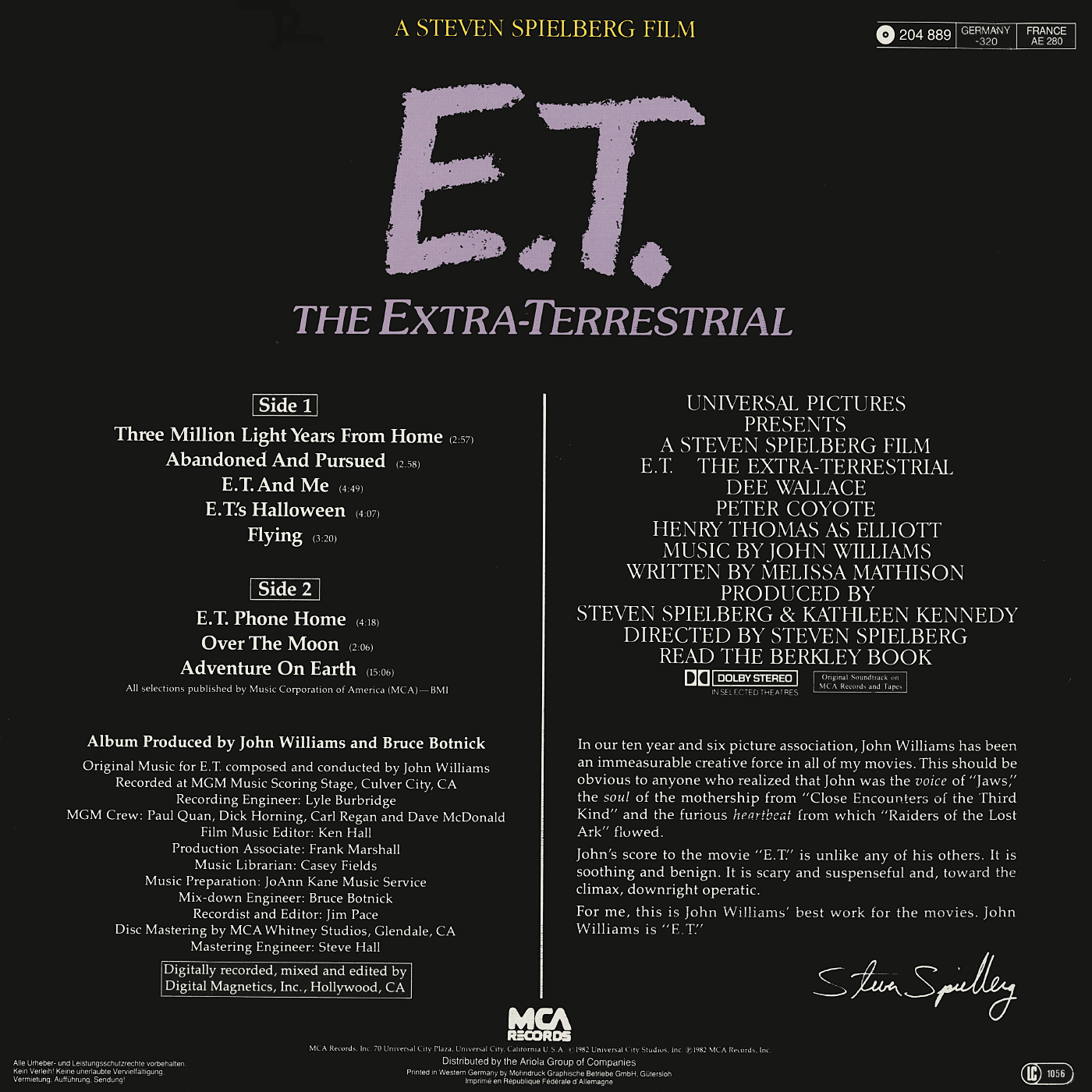 Original Motion Picture Soundtrack E.T. The Extra Terrestrial (France