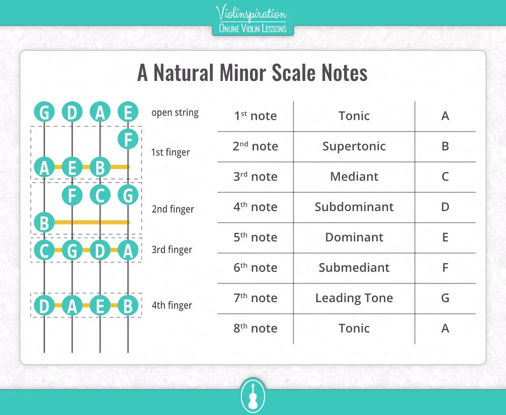 A Minor Scale on the Violin Notes, Fingering, and Charts