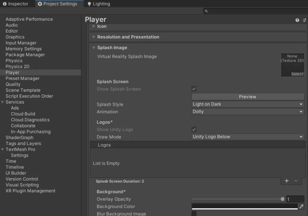 How to customize splash screen in Unity Free version VionixStudio