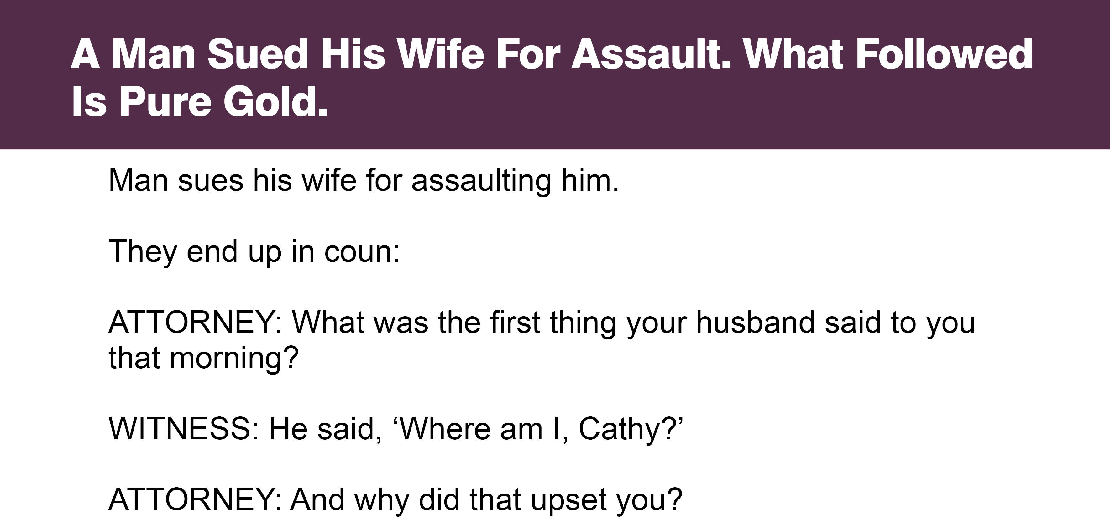 A Man Sued His Wife For Assault.