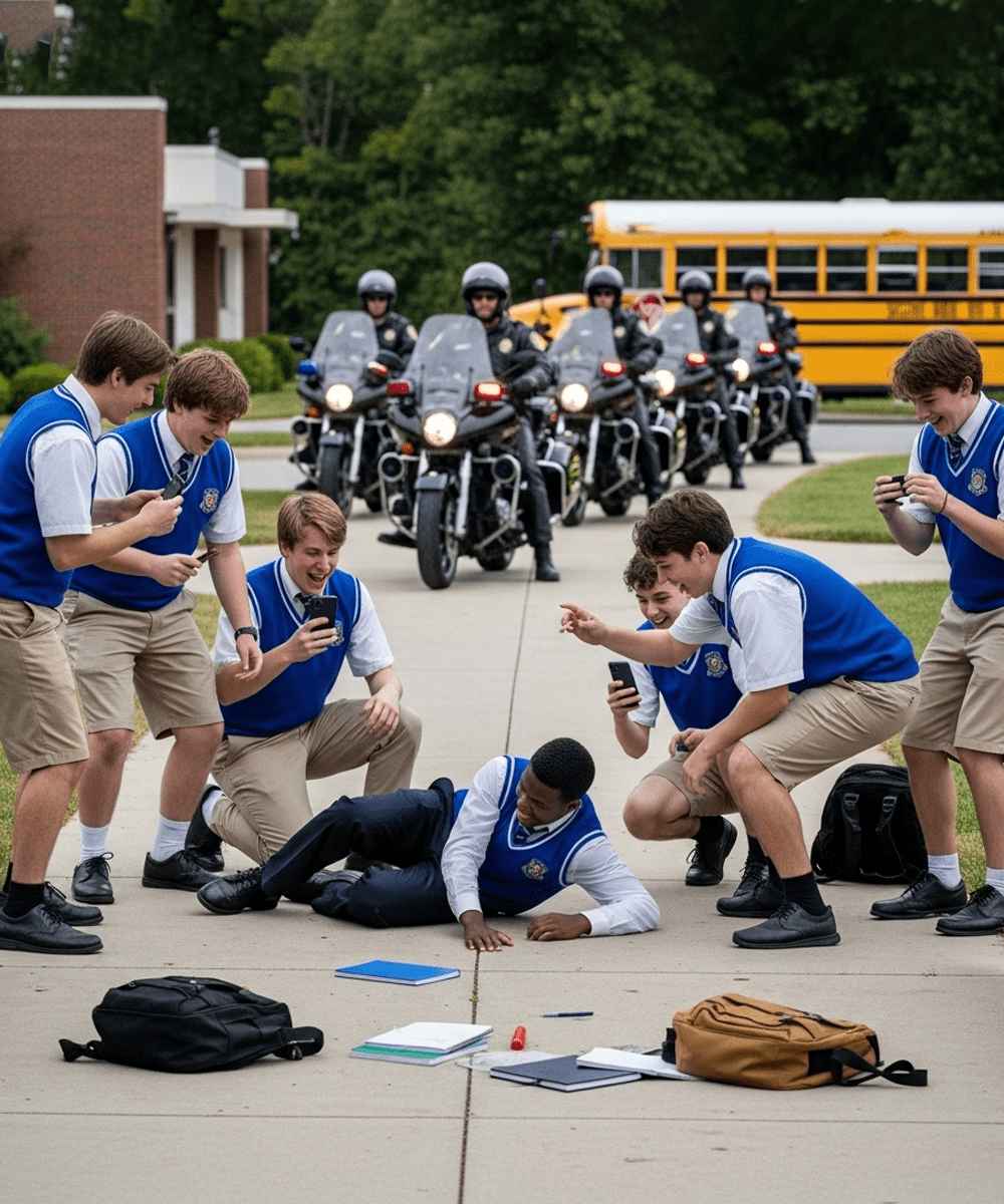 A Group of Students Bullied a — Until Ten Bikers Pulled Up and