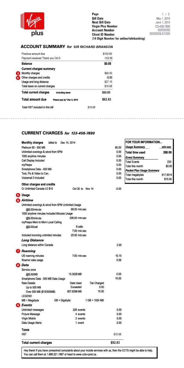 Monthly Bill Explainer Virgin Plus