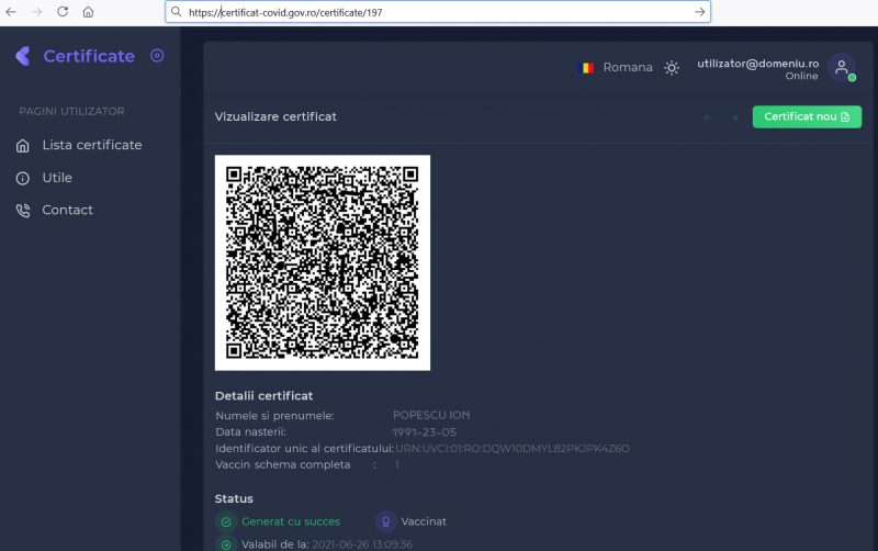 Obținerea certificatului digital UE privind COVID, în 8