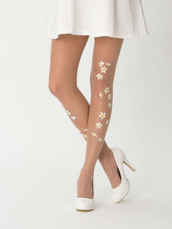 Frangipani flower tights Virivee Tights Unique tights designed and