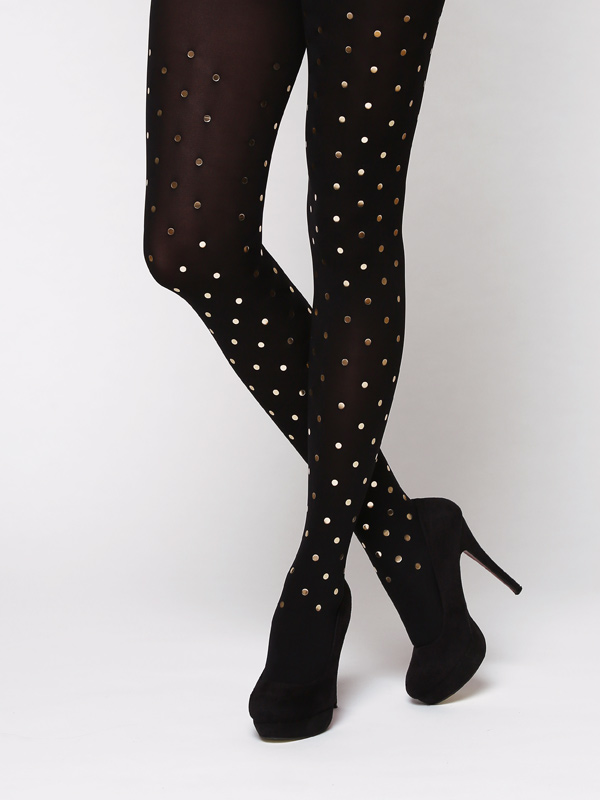 Gold polka dot tights Virivee Tights Unique tights designed and