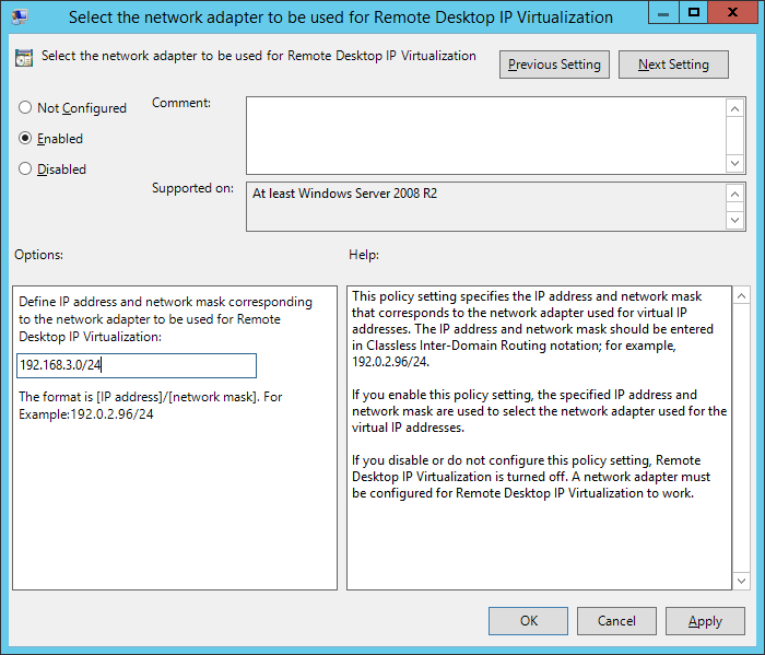 Remote Desktop IP Virtualization networking adapter