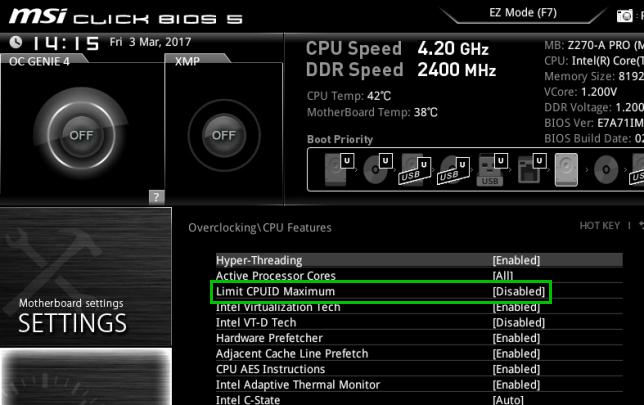 Limit CPUID Maximum — что это в биосе?