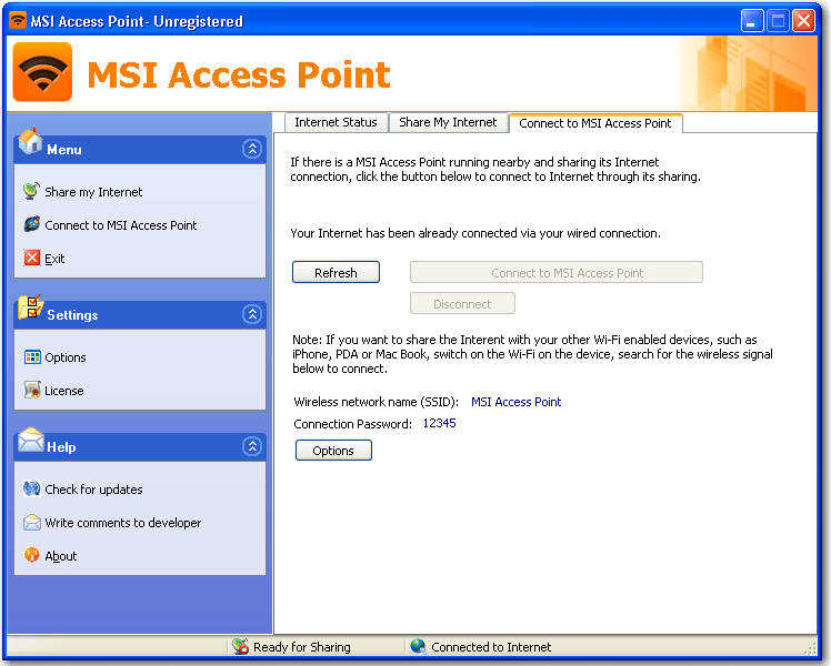MSI Access Point Turn your MSI laptop into a Wireless Access Point