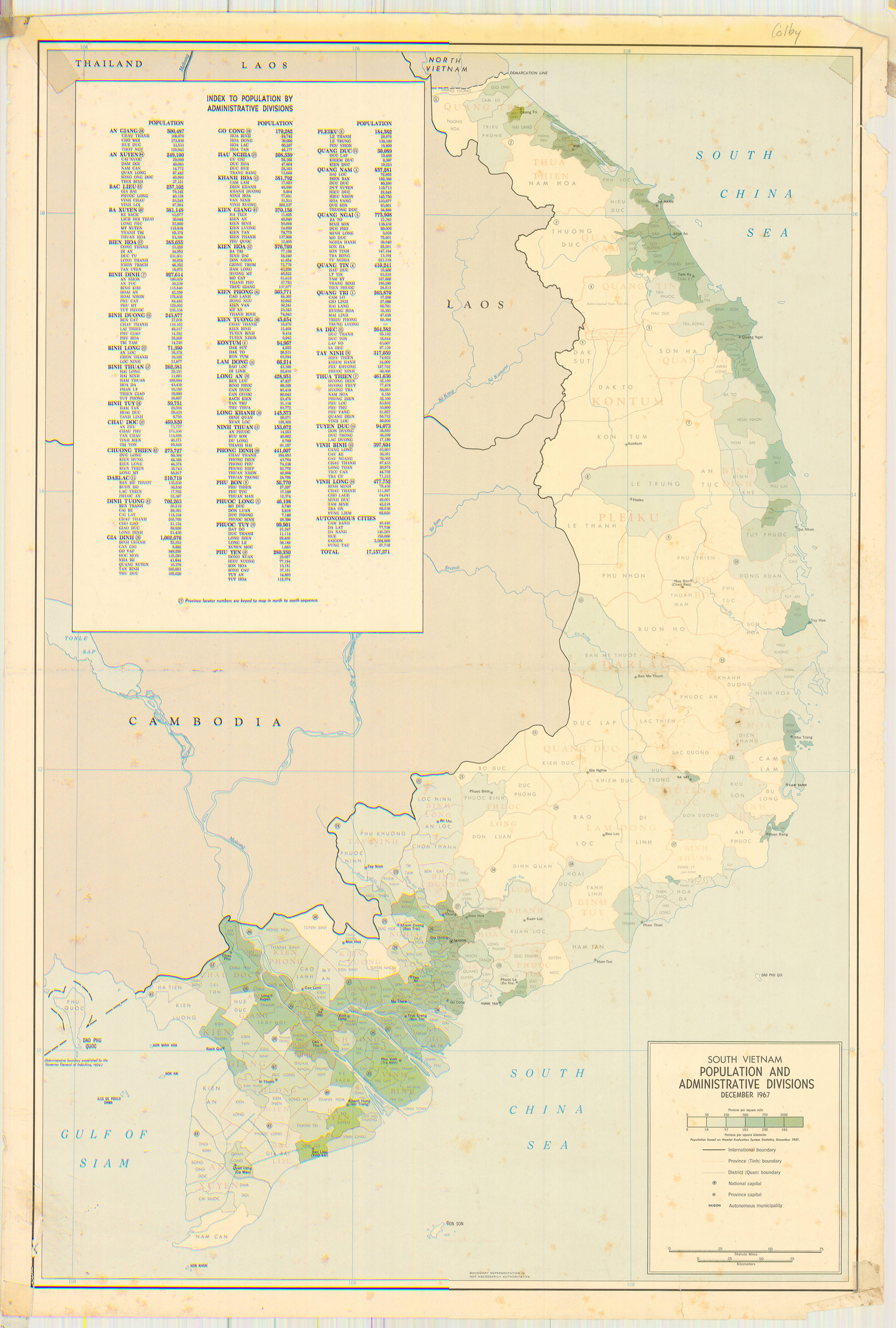 South Vietnam Map 1967 South Vietnam Population and Administrative Divisions. December 1967
