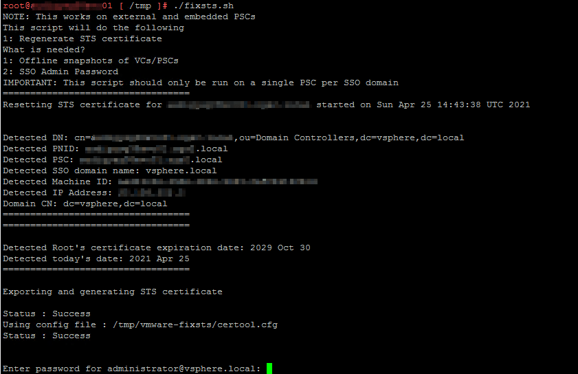 Replacing of STS Certificate on vCenter Servers 6.x and 7