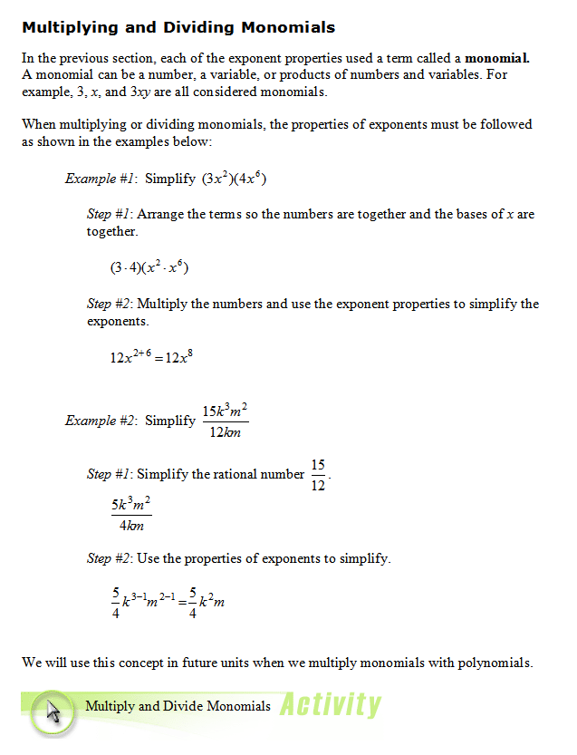 Multiplying and Dividing Monomials