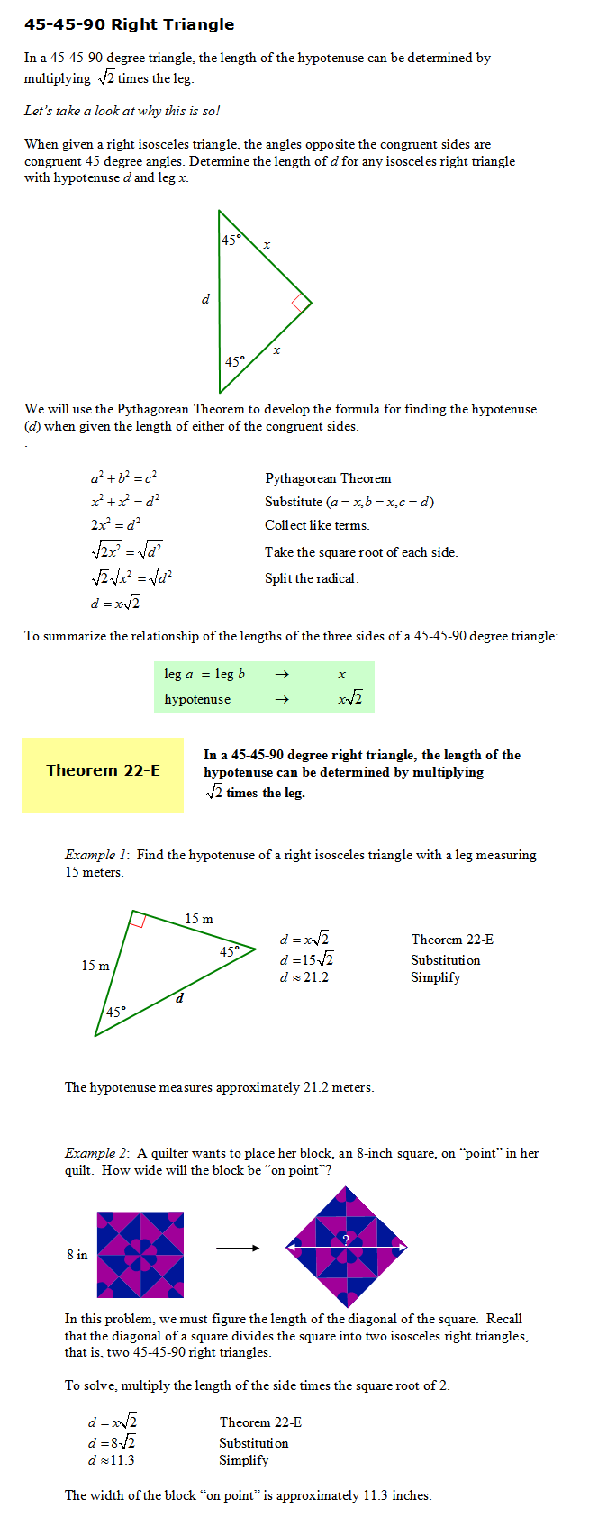 Special Right Triangles 45 45 90 Worksheets