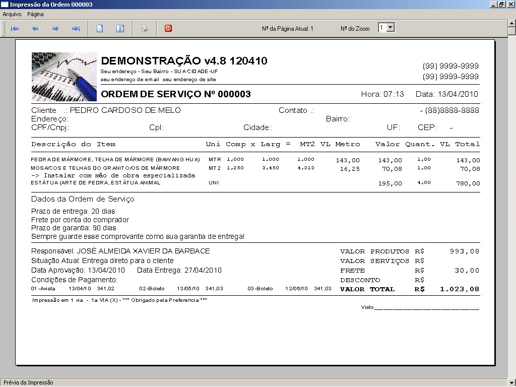 Programa para Marmoraria com Ordem de Serviço, Vendas e Financeiro v4.8