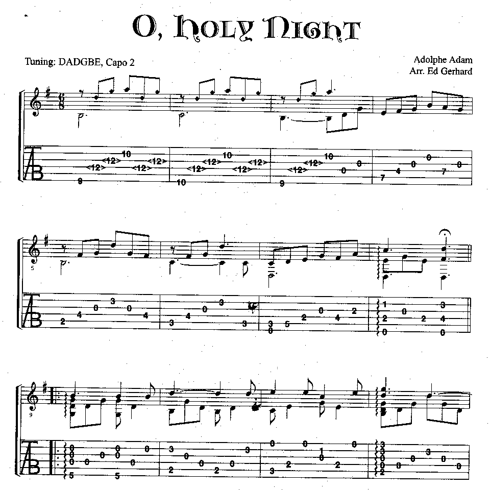 “O Holy Night” Sheet music in tab & music notation