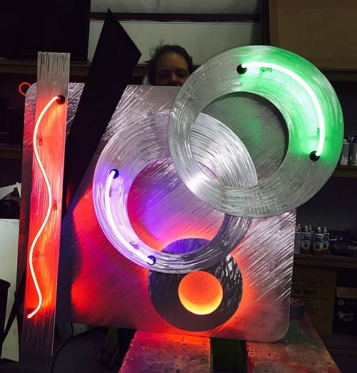 neon art sculpture of neon art in red neon and green neon and orange