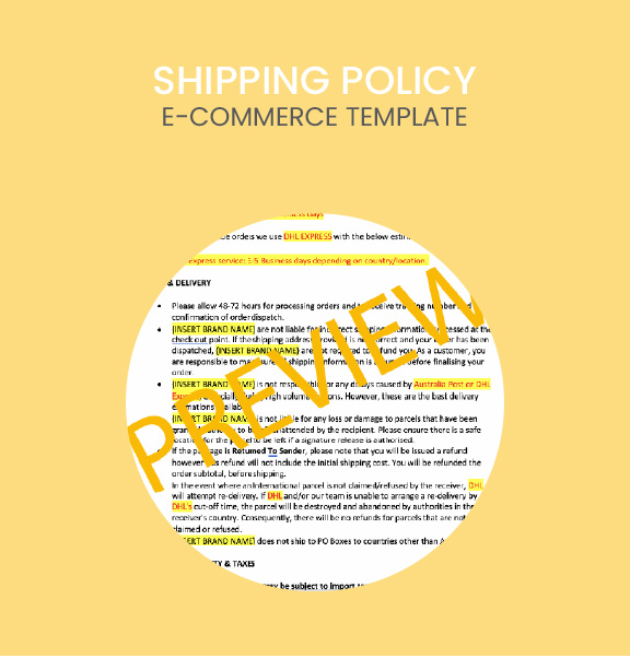 Shipping policy template Visionise