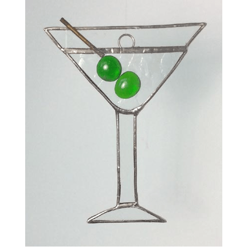 Double Olive Martini Ornament with Clear Textured Glass